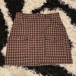 brown/black plaid pencil skirt